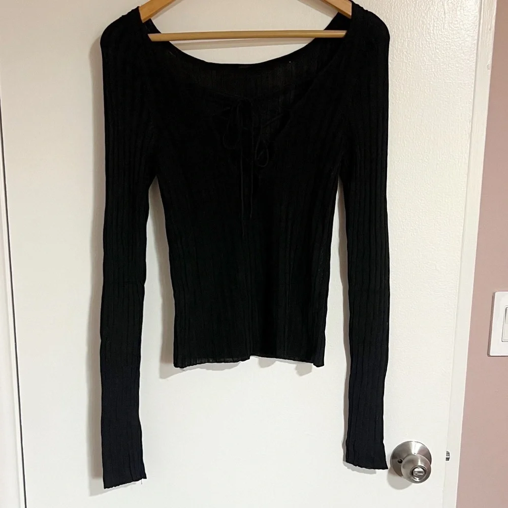 NWOT Free People Hits Different Lace Up Long Sleeve Black